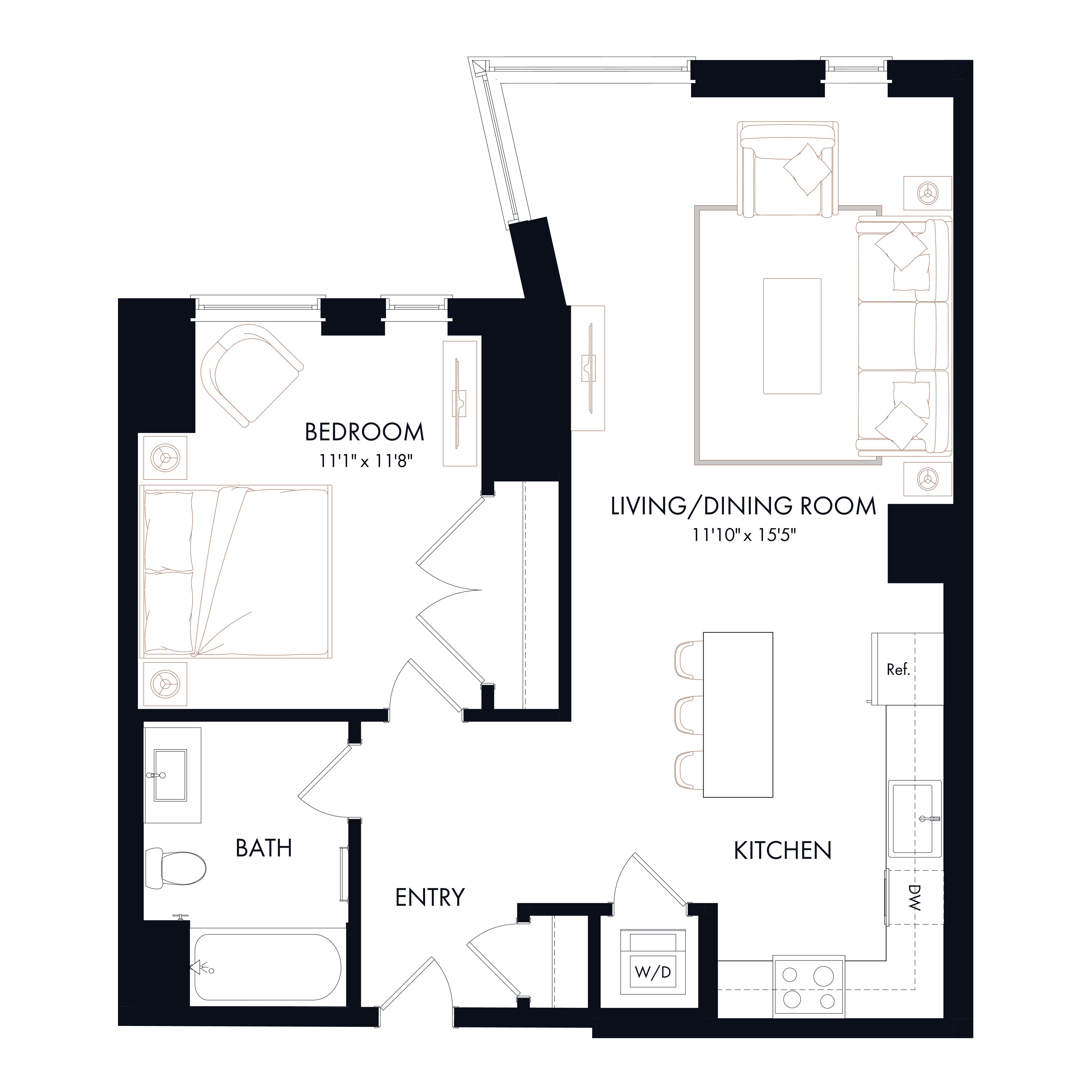 Floor plan layout diagram for A6a | 1 Bed | 1 Bath
